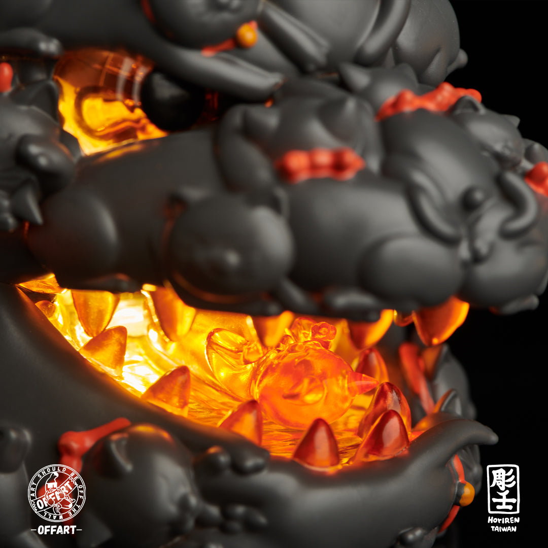 OFFART X Horiren Red Flame Hundred Cats Mini Bust Fortune Black