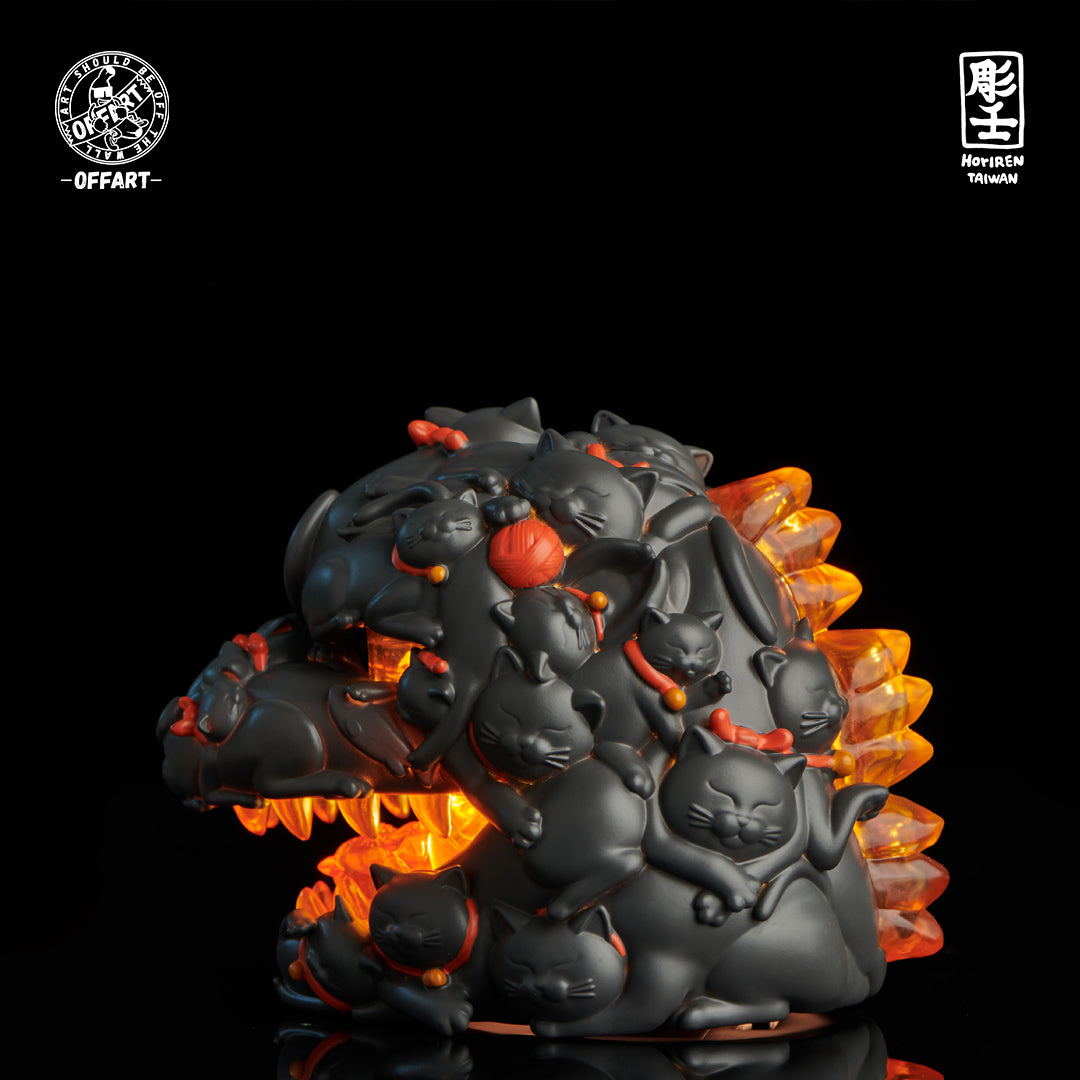 OFFART X Horiren Red Flame Hundred Cats Mini Bust Fortune Black