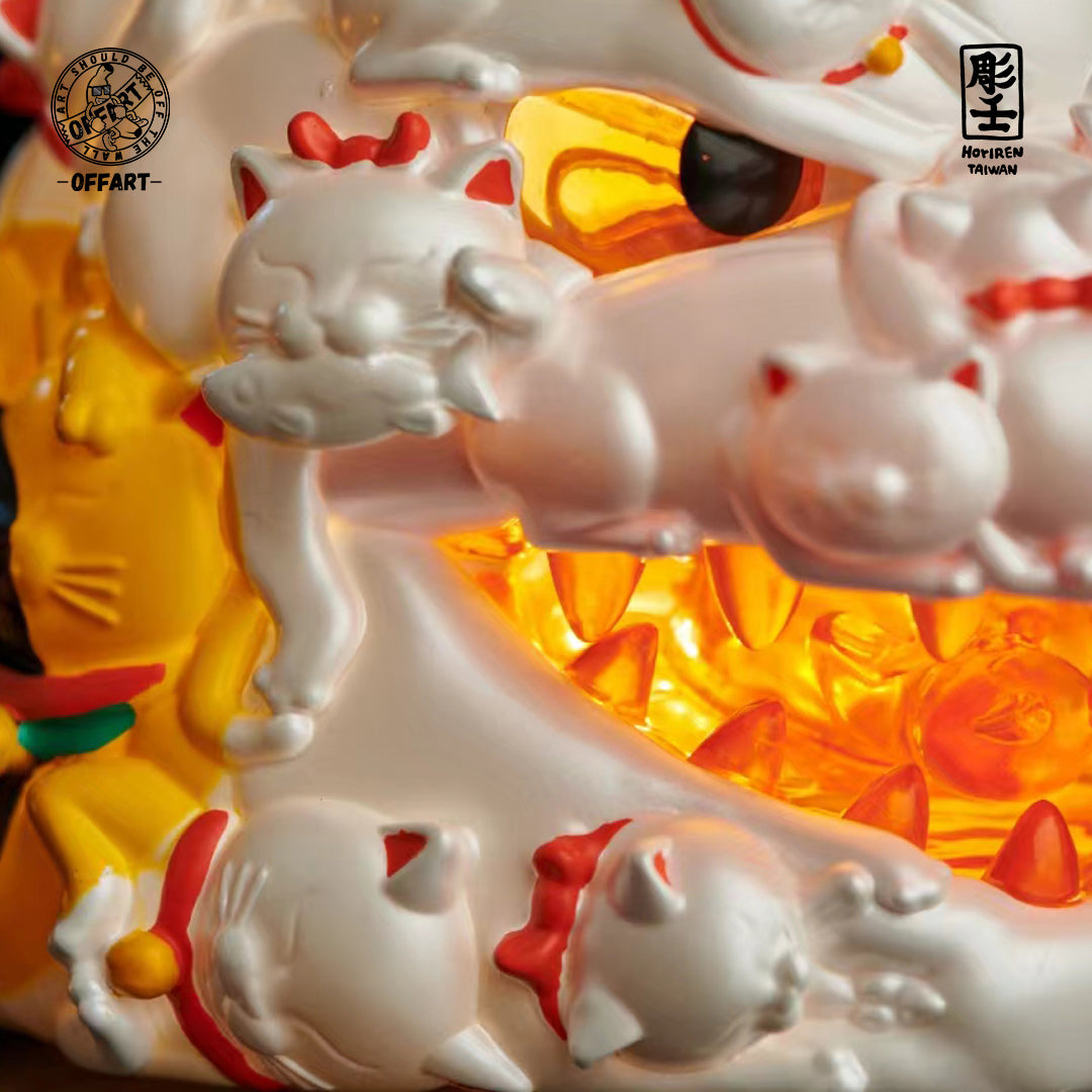 OFFART X Horiren Red Flame Hundred Cats Mini Bust Fortune White